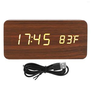 Watch Boxes Electronic Alarm Clock LED Wood Digital 3 Level Brightness Voice Control Widescreen With Temp Humidity Display For Office