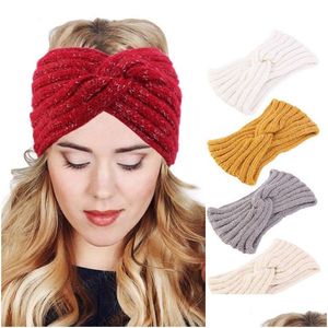 Headbands New Fashion Women Winter Crochet Wool Knitted Headband Hairbands Head Wrap Twist Turban Ear Headwarmer Accessories Drop De Dhxps