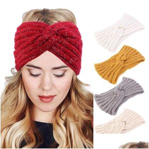 Tiaras Nova Moda Feminina Inverno Crochê Lã Malha Faixas de Cabelo Enrole a Cabeça Twist Turbante Ear Headwarmer Acessórios Drop De Dhxps