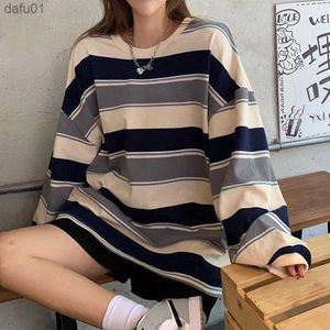 Women Sweatshirt Striped Thin Pullover T Shirt Harajuku Pullovers Korean Fashion Couples Matching Long Sleeve Tops Sweatshirt L230520