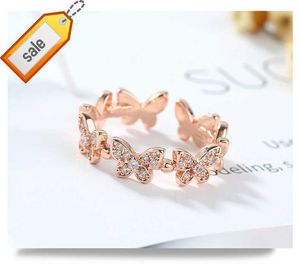 Fashion 18k Real Gold Plated Copper Open justerade ringmodesmycken Butterfly Ring CZ Zircon Rings Women
