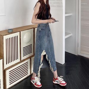 Gonne Gonna di jeans irregolare strappata Stile lungo Vita alta estiva di quest'anno Una linea per mostrare sexy straniero sottile