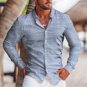 メンズカジュアルシャツの春男性特大シャツシャムブレイプリント長袖ボタン