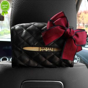 New Cute Bowknot Car Seat Headrest Hanging Tissue Box Holder Multi-function Leather Paper Tower Organizer Styling Car Accessories