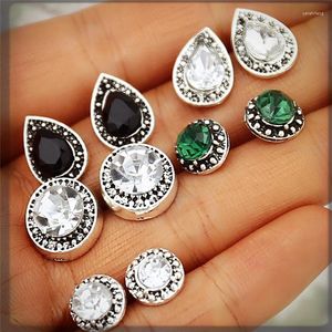 Brincos Stud IF ME Conjunto de brincos vintage para mulheres Bohemian Retro Black Round Cubic Zircônia Cristal Brincos 5 Pares/conjunto Brinco Jóias