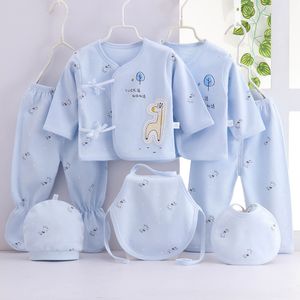 Kläderuppsättningar 7 -stycken Spring Born Baby Stuff Toddler Clothes Cartoon Cute Cotton Tshirtpantshats Infant Boys Girls Set BC316 230601