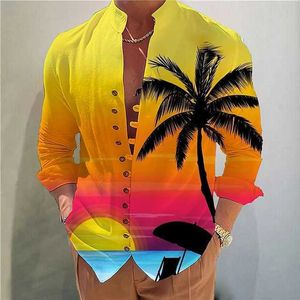 Designer Men's Shirt Summer Hawaiian Shirt Coconut Tree Graphic Prints Stand Collar Outdoor Street Long Sleeve Print Apparel Fashion Casual Comfortable