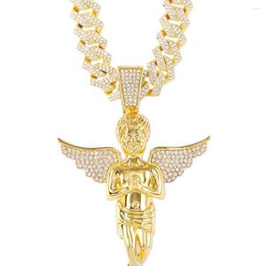 Anhänger Halsketten HipHop Männer Frauen Halskette Gold Farbe Überzogen Iced Out Micro Pave CZ Stein Engel Love'sblessing Geschenke