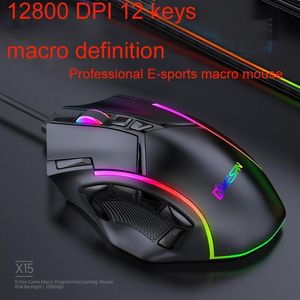 Mice Wired RGB Game Mouse Full Speed 12800 Dpi 12 Keys Macro Definition Rechargeable Mouse Accord with Ergonomic For Laptop PC