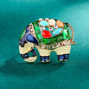 Pins Brooches Women's fashion retro rainbow elephant women's luxury yellow gold enamel alloy animal brooch safety pin G230529