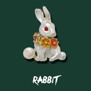 Pins Brooches High quality enamel cute white rabbit chest women's retro cartoon animal pearl pins for girls' jackets sweaters small jewelry accessories G230529