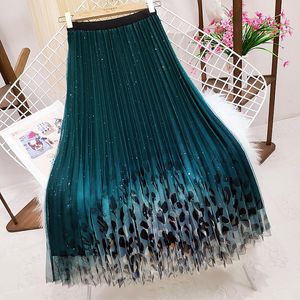 Dresses Womens Long Skirts Mesh High Waist Wear on Both Sides Jupe Longue Vintage Fashion Aline Female Tulle Skirt Party Medium Long