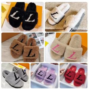 2023 Designer Luxury Slide Fashion Women Wool Sandals Warm Comfort Slippers Woman Slipper Shoes Autumn Winter Slides Scuffs Sandal Size louise vutton viuton