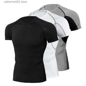 T-shirts masculinas Ginásio T-shirt masculina Basquete Futebol Camisa de compressão Homens Musculação Tops Tee Tight Rashguard T-shirts Mangas curtas Roupas T230601