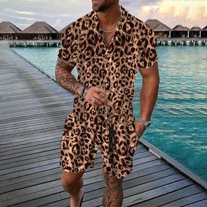 Herrespår Men sommarmode casual hawaiians leopard tryck strand män kostymer regelbundet fit ull kostym byxor 3 bit tuxedo för