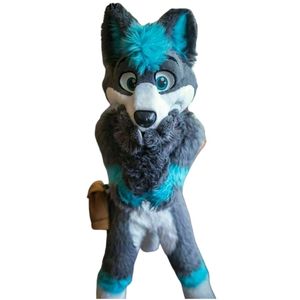 Graues langes Fell Husky Fuchs Hund Pelz Maskottchen Kostüm Kleid Outfit Fursuit Weihnachten Halloween Geburtstag Party Anzug Party Größe Weihnachten