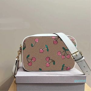 Designer-Kameratasche mit Print, Kirsche, Schultertaschen für Damen, Designer-Tasche, braune Geldbörse, Kette, Umhängetaschen, Handtaschen aus Leder, Portemonnaie