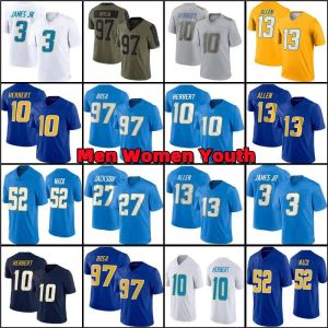 Los Angeleschargerskhalil K 10 Justin Herbert Football Jersey Joey J. C. Jackson 3 Derwin James Jr 13 Keenan Allen Bosa Ekeler Tomlinson Womens Kids