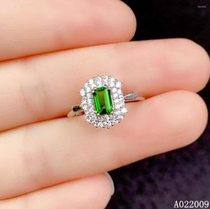 Cluster Rings KJJEAXCMY Fine Jewelry 925 Sterling Silver Inlaid Natural Diopside Ring Girl's Support Test