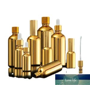 Garrafas de óleo essencial de vidro dourado clássico Frasco de soro cosmético Embalagem Loção Bomba Atomizador Frasco de spray Frasco conta-gotas 20/30ML/50ml