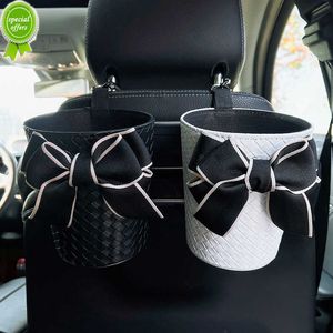 New Creative Knit Leather Bowknot Car Trash Bin Can for Headrest Mini Auto Outlet Air Vent Rubbish Bag Garbage Storage Box for Women