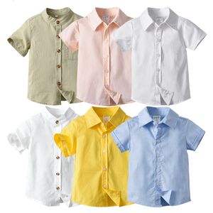 Çocuk gömlek erkek kızlar gömlek pamuk bluz nefes alabilen çocuk giyim uzun kollu stant yaka çocuk kıyafetleri üstleri beyaz gömlek 230531