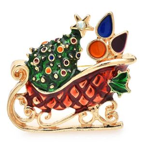 Pins Brooches Wuli baby enamel tree candle sled new year gift brooch G230529