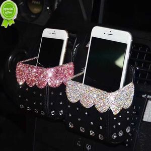 New Diamond Crystal Car Organizer Air Vent Bag Hanging Car Trash Box Leather Phone Holder Pouch Bling Rhinestone Car Accessories