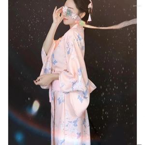 Ethnic Clothing Women Japanese Traditional Kimono Printed Yukata Bathrobe With White Obi Stage Show Performance Dance Cosplay Costume
