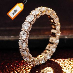 Gioielleria raffinata Anello da donna in oro bianco 14 carati Anello per l'eternità con pietre preziose per matrimoni Anello con diamanti moissanite a taglio rotondo