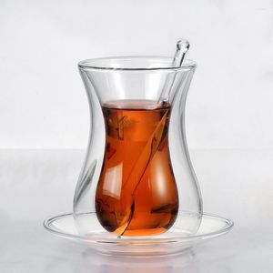 Tazze Piattini Turkish Bohea Vetro a doppia parete isolato Thermal Cafe ESPRESSO S Tazza da caffè Beauty Cup Piattino Set di cucchiaini da tè Tazza da tè