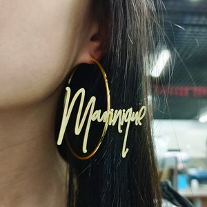 Hoop Huggie 30-100mm Stainless Steel Letter Earrings Personalised Exaggerated Hoop Name Earring Custom Women Earrings Hiphop Sexy Jewelry 230531