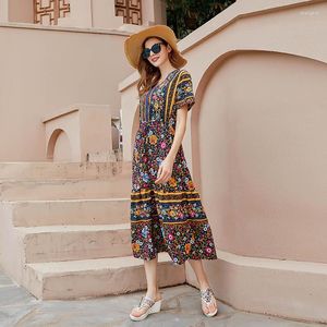 Lässige Kleider 2023 Sommerkleid Bohemian Vintage Ethnischer Stil Kinder Fragmentierte Blume Elegant V-Ausschnitt Taille Wrap Vestidos