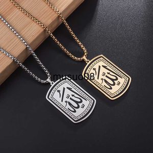 Pendant Necklaces Traditional Islamic Allah Symbol Pendant Necklace Mens Stainless Steel Delicate Rectangle Necklace Muslim Amulet Gift J230601