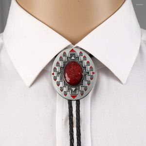 Bow Ties Handmade Western Cowboy Bolo Tie Southwest Ruby Cross Pattern Totem Antique Silver Vintage For Women With Red Enamel