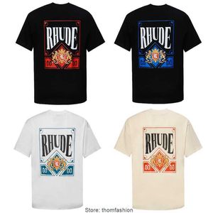 2023 Primavera/Verão RHUDE Camisetas masculinas New American High Street Fashion Card Playing Card Print Solta T-shirt de manga curta