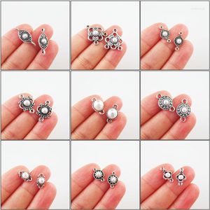 Charms Fashion Star Crown Eye Flower Round White Plastic Pendants Connectors Antique Silver Color