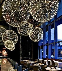 Spark ball stainless steel led chandelier modern minimalist luminous starry restaurant star sparkle ball chandelier round lamp8072799