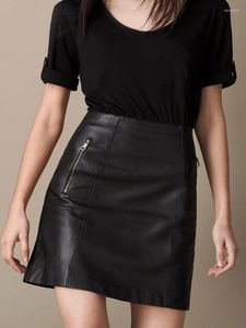 Skirts Womens Saia Mini Skirt Empire Sheepskin High Waist Woman Bag Hip A Word Real Leather Large Size Female 2023