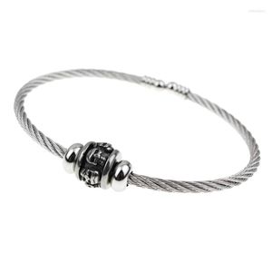 Bangle High Quality Non Fading Metal Waterproof Jewelry Men'S Street Charm Hip-Hop Gift Stainless Steel Skull Oval Opening Bracelets