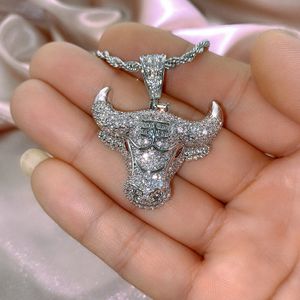 Vintage Iced Out Bull Demon King Pendant Necklace HipHop Jewelry For Women men Micro pave Zircon Rock Pendant