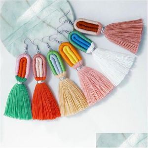 Dangle Chandelier Bohemian Rainbow Handmade Rame Earrings For Women Cotton Thread Feather Fringe Tassel Ethnic Jewelry Drop Deliver Dhq17