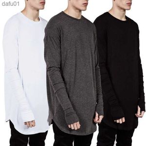 Men's Hip Hop Streetwear Thumb Hole Long Sleeve T Shirt Wholesale Fashion Male Spring Oversize Design Hold Hand T-Shirts L230520