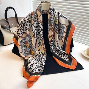 Шарфы 2023 модный припечаток шелк Silk Satin Luxury Hagband Lady Hijab Square Scarf Women Neckerchief Bandana Shaw