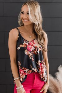 Summer Outfits Floral Print Adjustable Spaghetti Strap Tank Top