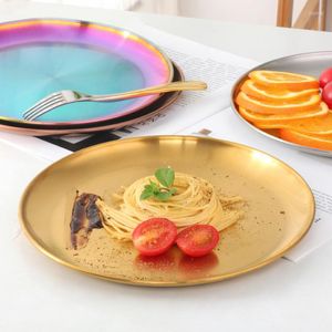 Plates 1Pc European-style Stainless Steel Round Dining Plate Steak Fruit Cake Tray