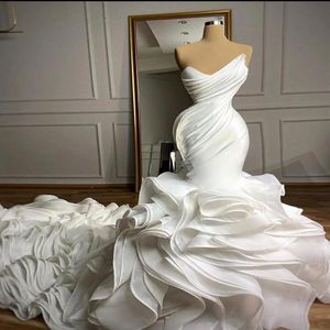 2022 Elegante Vestidos De Noiva Sereia Querida Pregas Babados Saia Em Camadas Organza Capela Personalizada Trem Vestidos De Noiva Formais vestido243Y