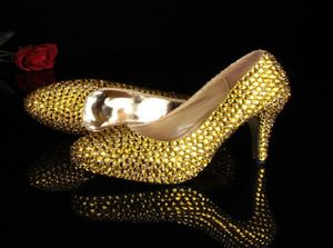 Women High Heels Pumps Girls Dress Shoes Gold Color Sexy Party Shoes with Rhinestones Women Wedding Dress Shoes for Bridal3153703