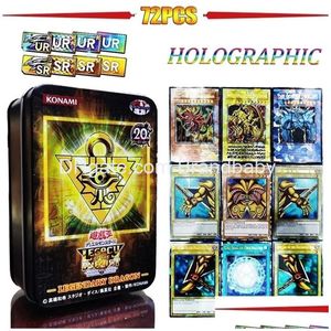 Card Games Yugioh Cards With Tin Box Yu Gi Oh 72Pcs Holographic English Version Golden Letter Duel Links Game Blue Eyes Exodia Drop Dhqfj