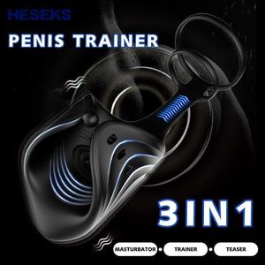 HESEKS Male Masturbator Glans Penis Trainer Vibrator for men Stimulation Massager Delayed Ejaculation Exercises Adult Goods Men L230518